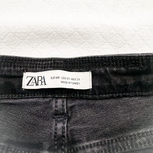Zara Ripped Denim Graphic Text Distressed Denim Jeans Black/Gray NWT Size 40 - Picture 3 of 10